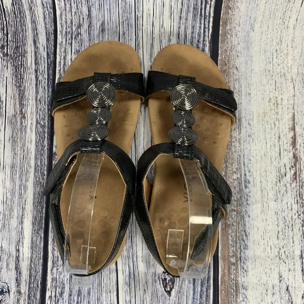 Vionic Farra II Black Patent Woven Orthodic Sandals Women’s 7